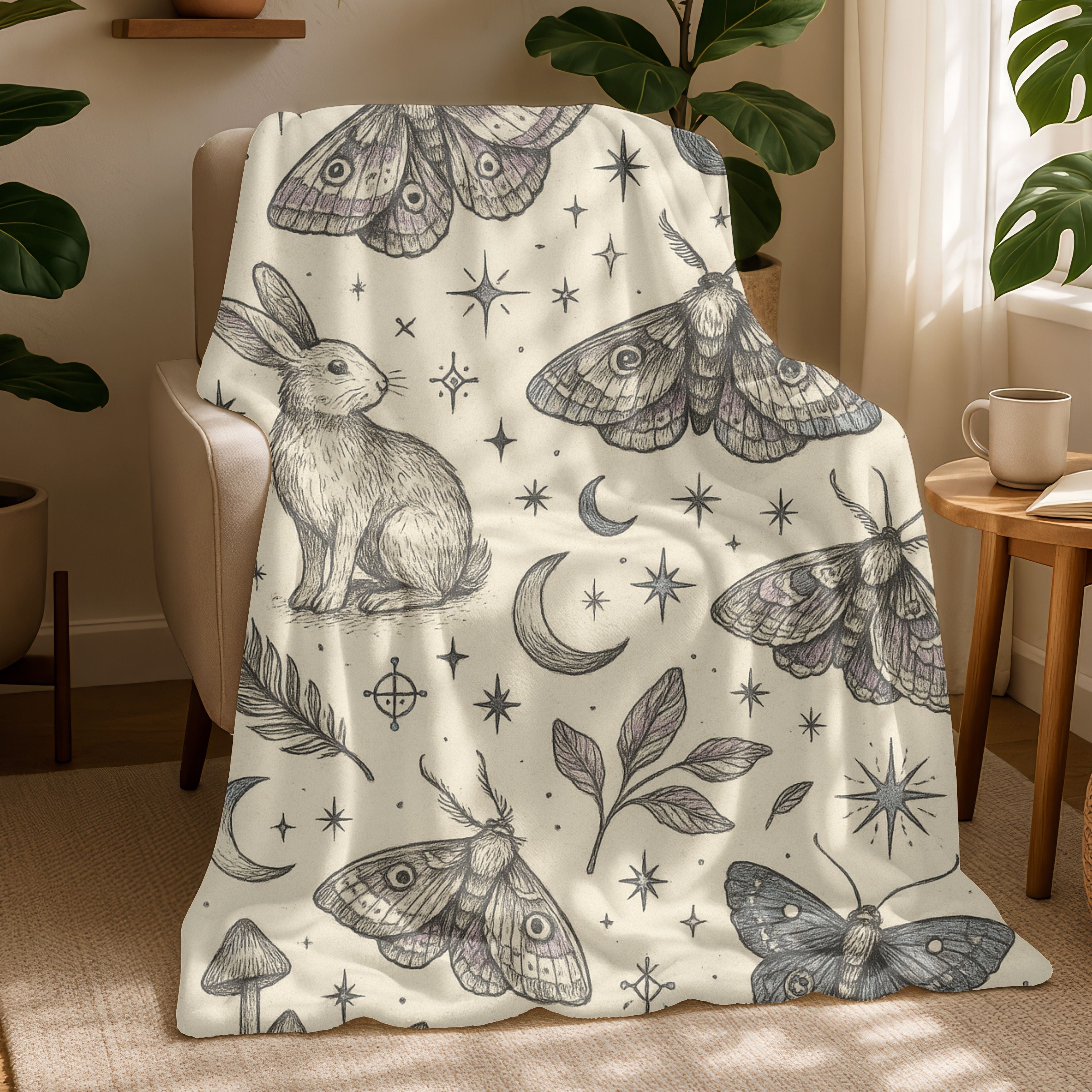 Mystic Moth & Rabbit Plush Blanket