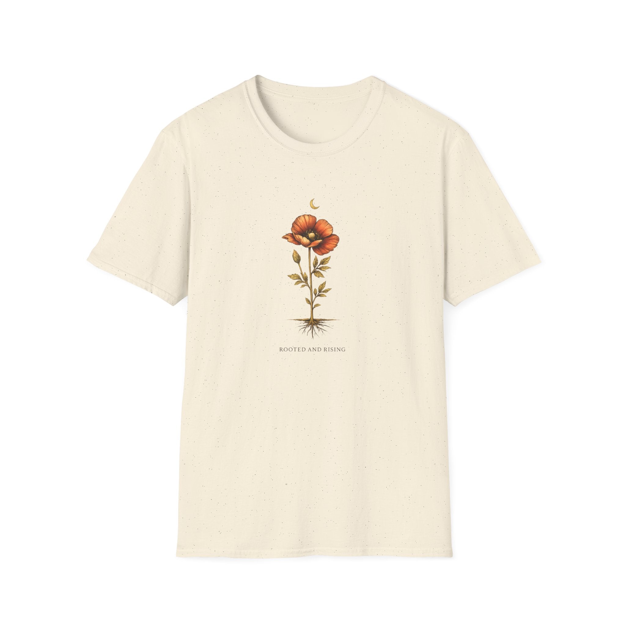 Beige t-shirt with a floral design on a white background