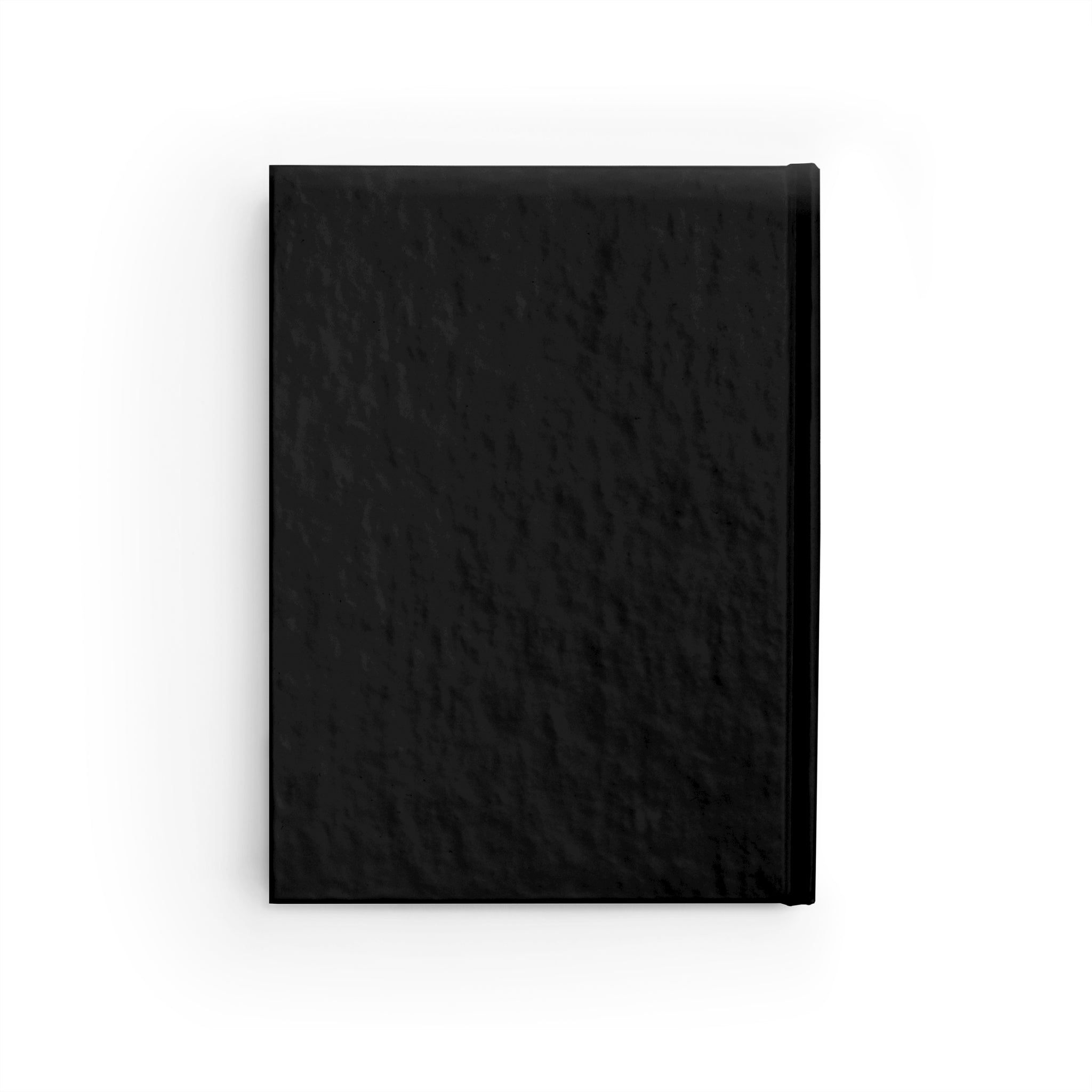 Back cover of a black journal on a white background