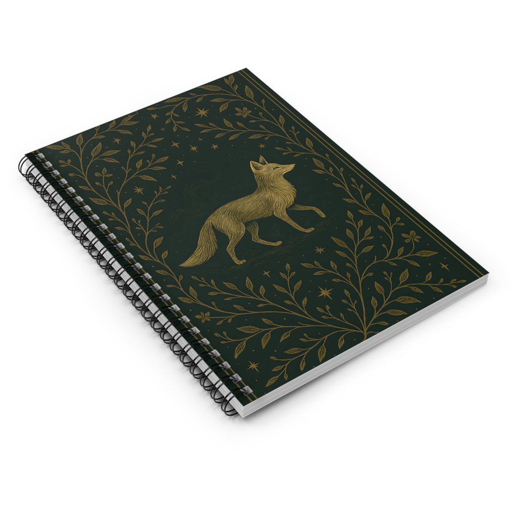 Notebook with a fox design on a dark green background