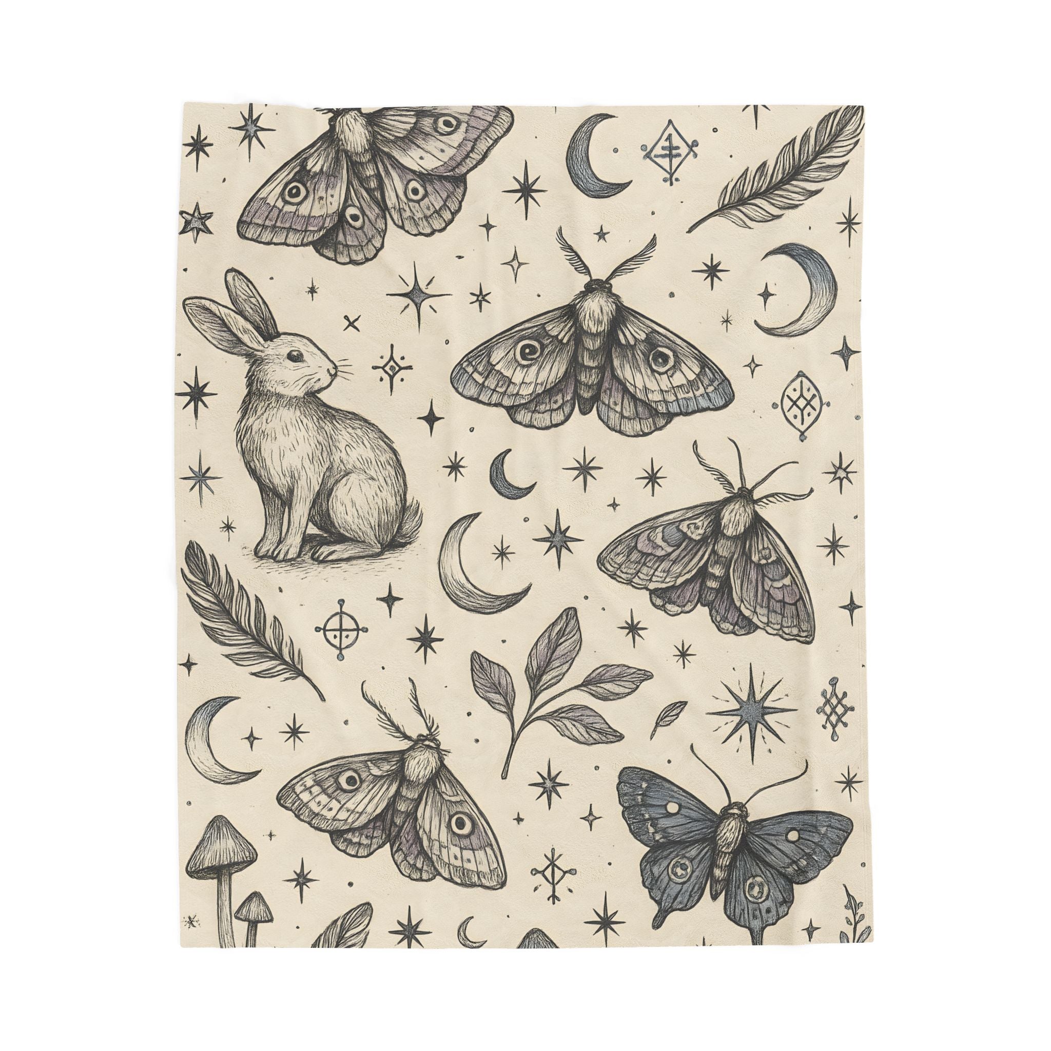 Mystic Moth & Rabbit Plush Blanket