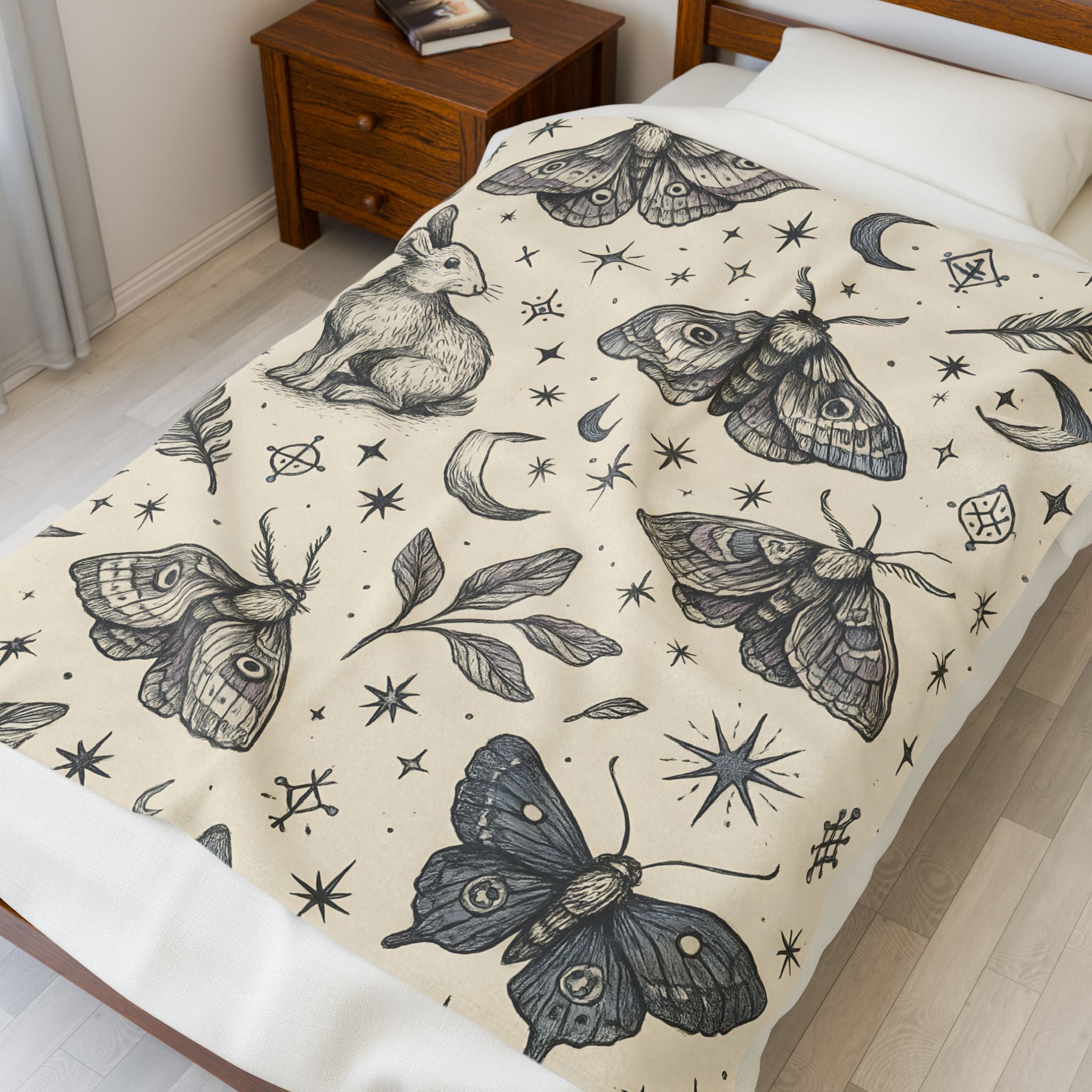 Mystic Moth & Rabbit Plush Blanket