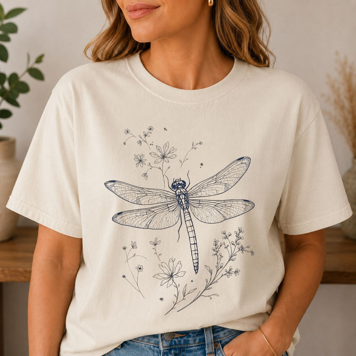 Vintage Dragonfly Botanical T-Shirt