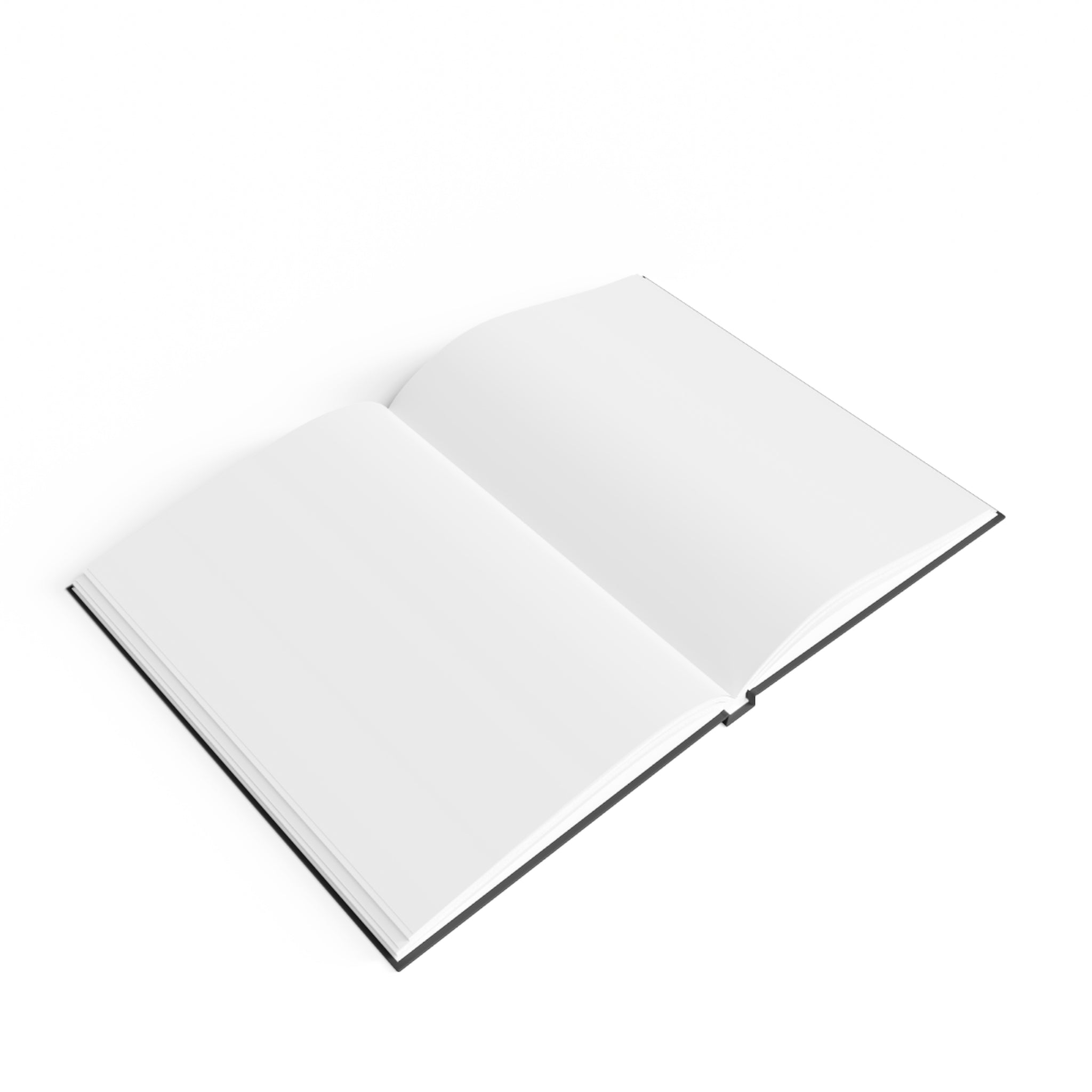 Open notebook with blank pages on a white background
