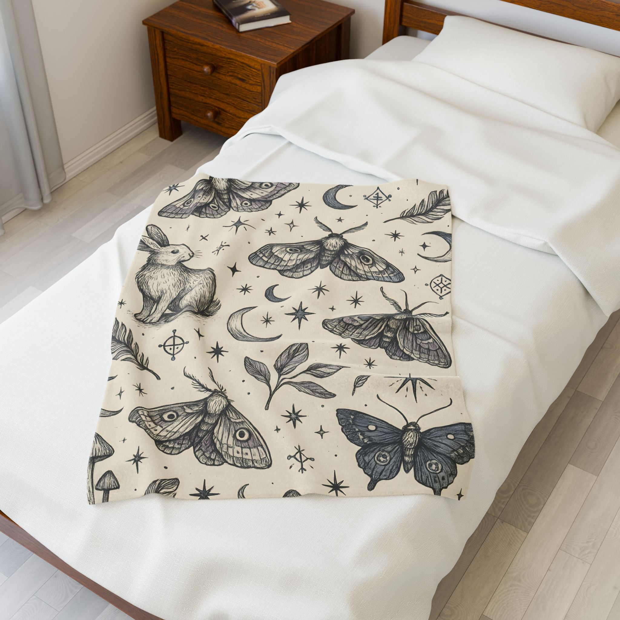 Mystic Moth & Rabbit Plush Blanket