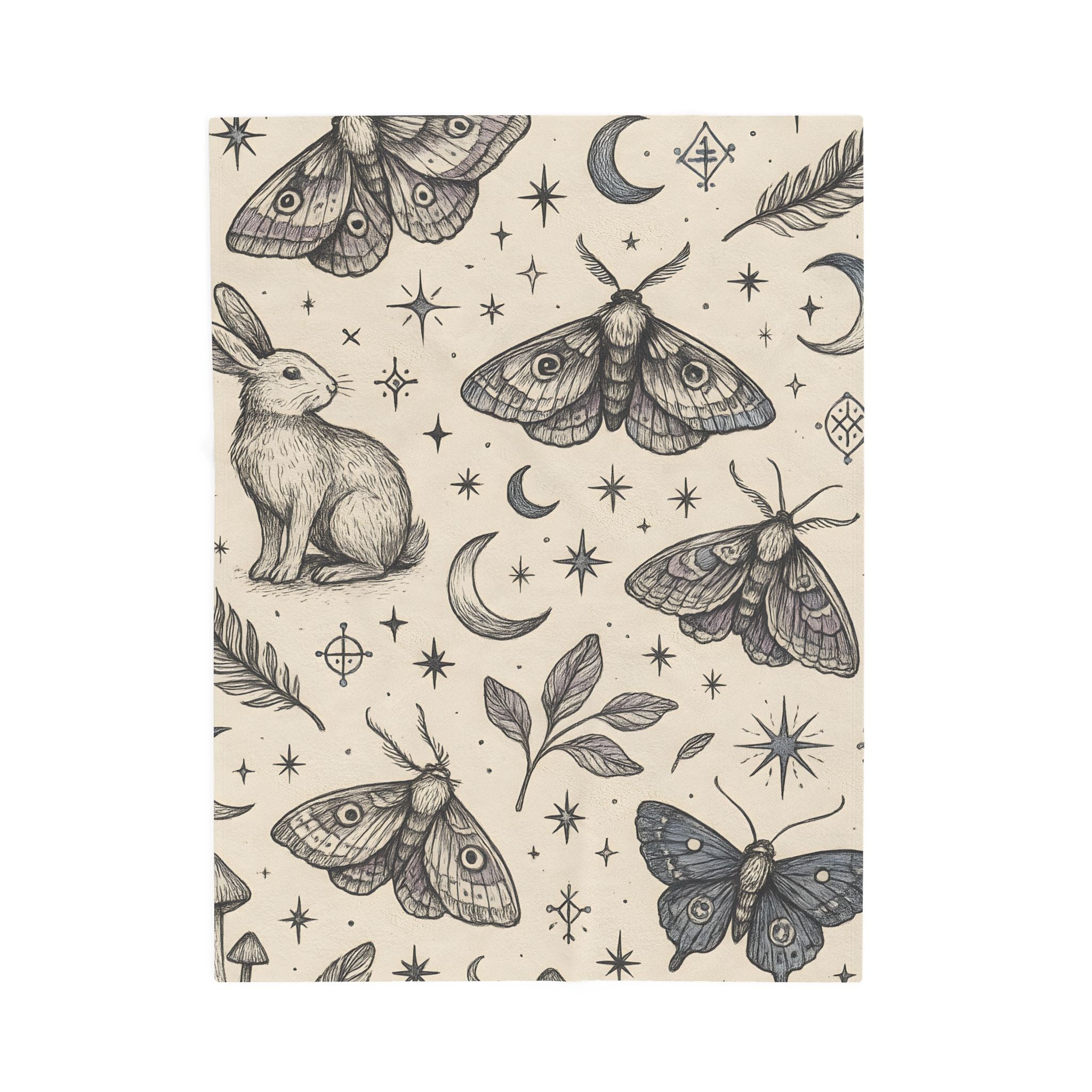 Mystic Moth & Rabbit Plush Blanket