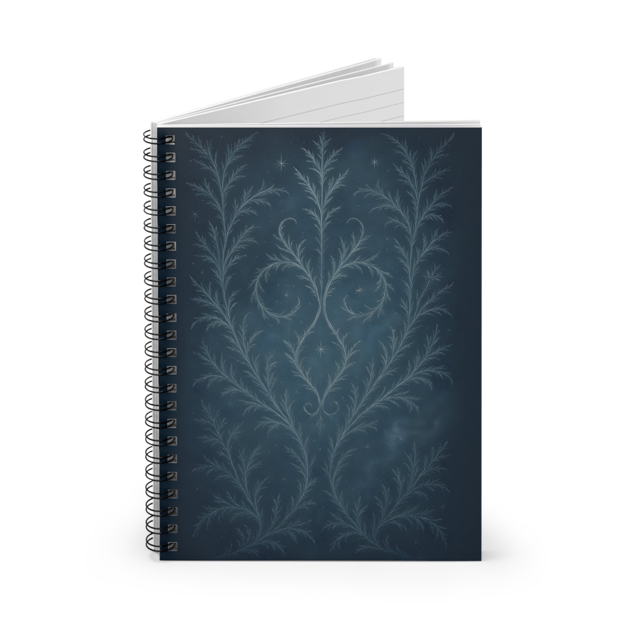 Spiral-bound notebook with decorative cover on a white background