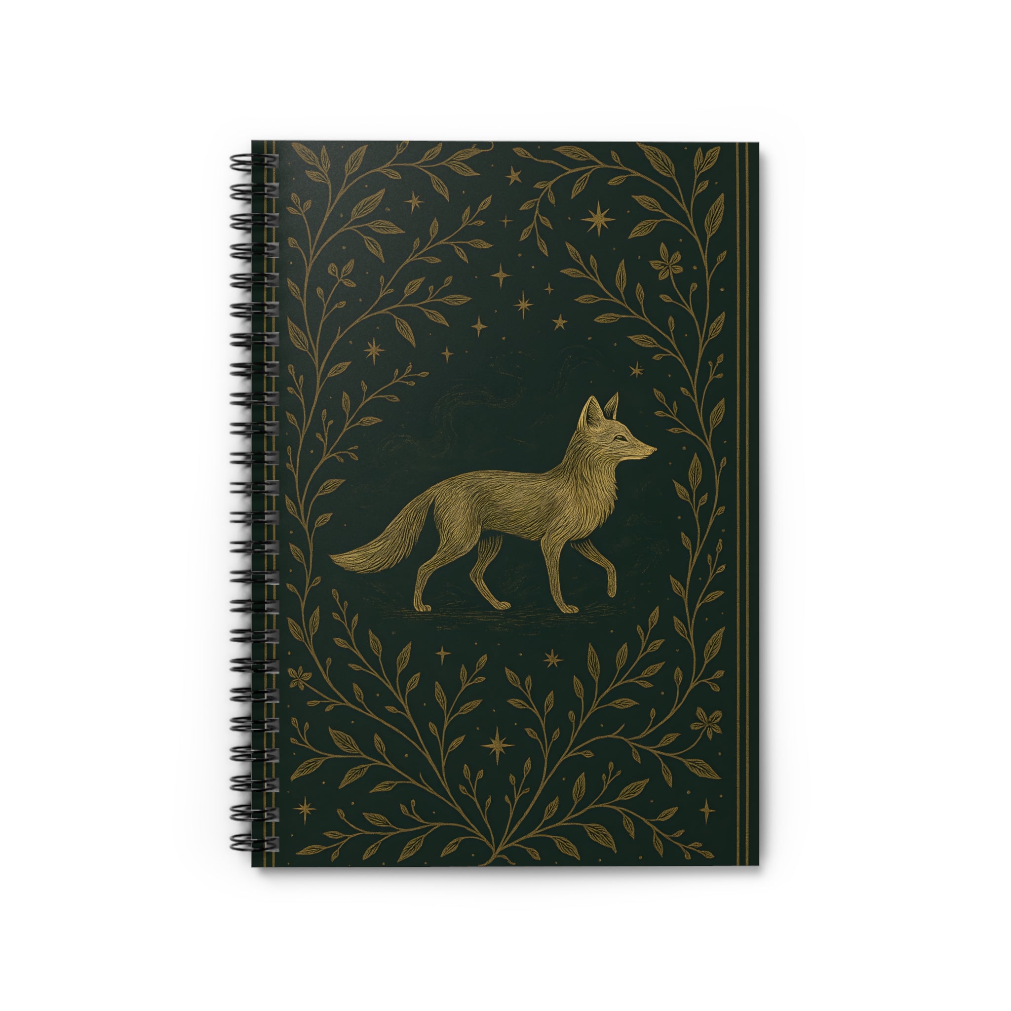 Notebook with a fox design on a dark green background