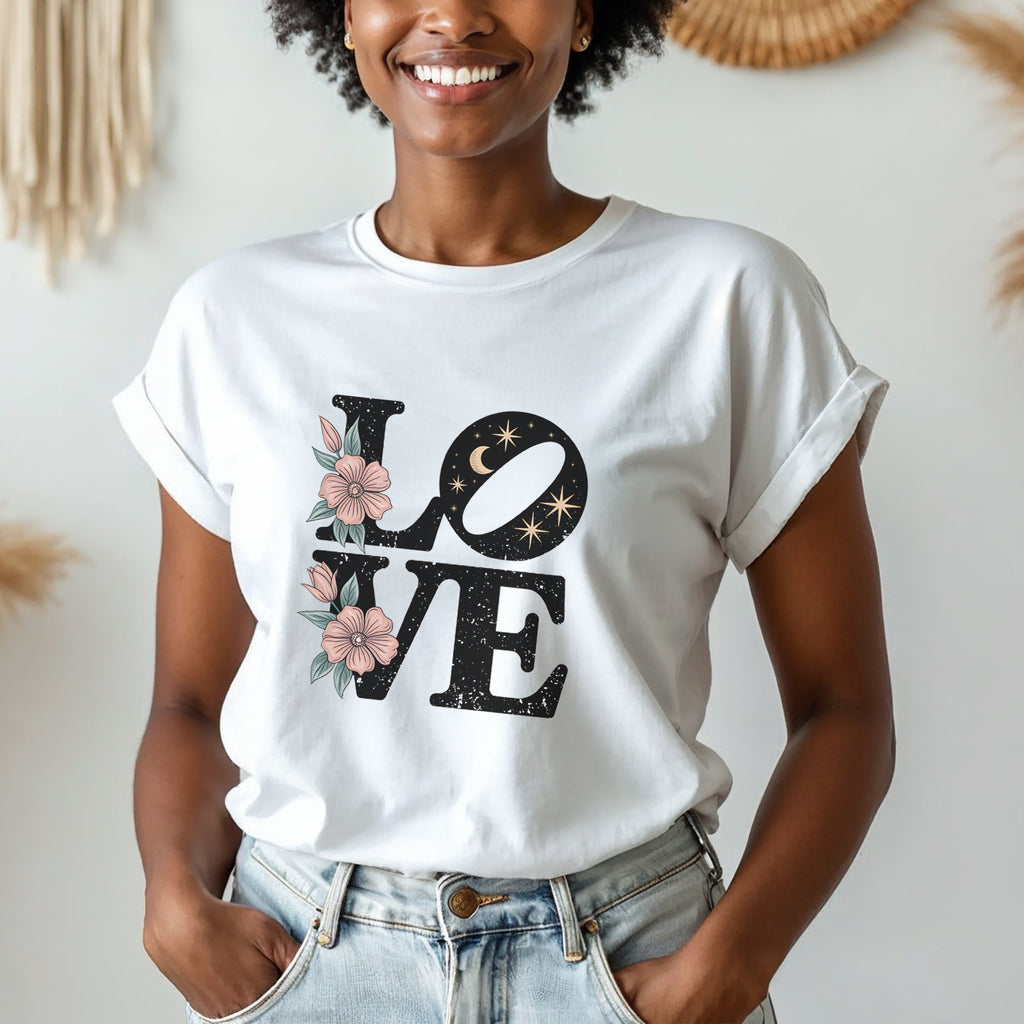 Retro Floral LOVE T-Shirt by Mystwood Alchemy