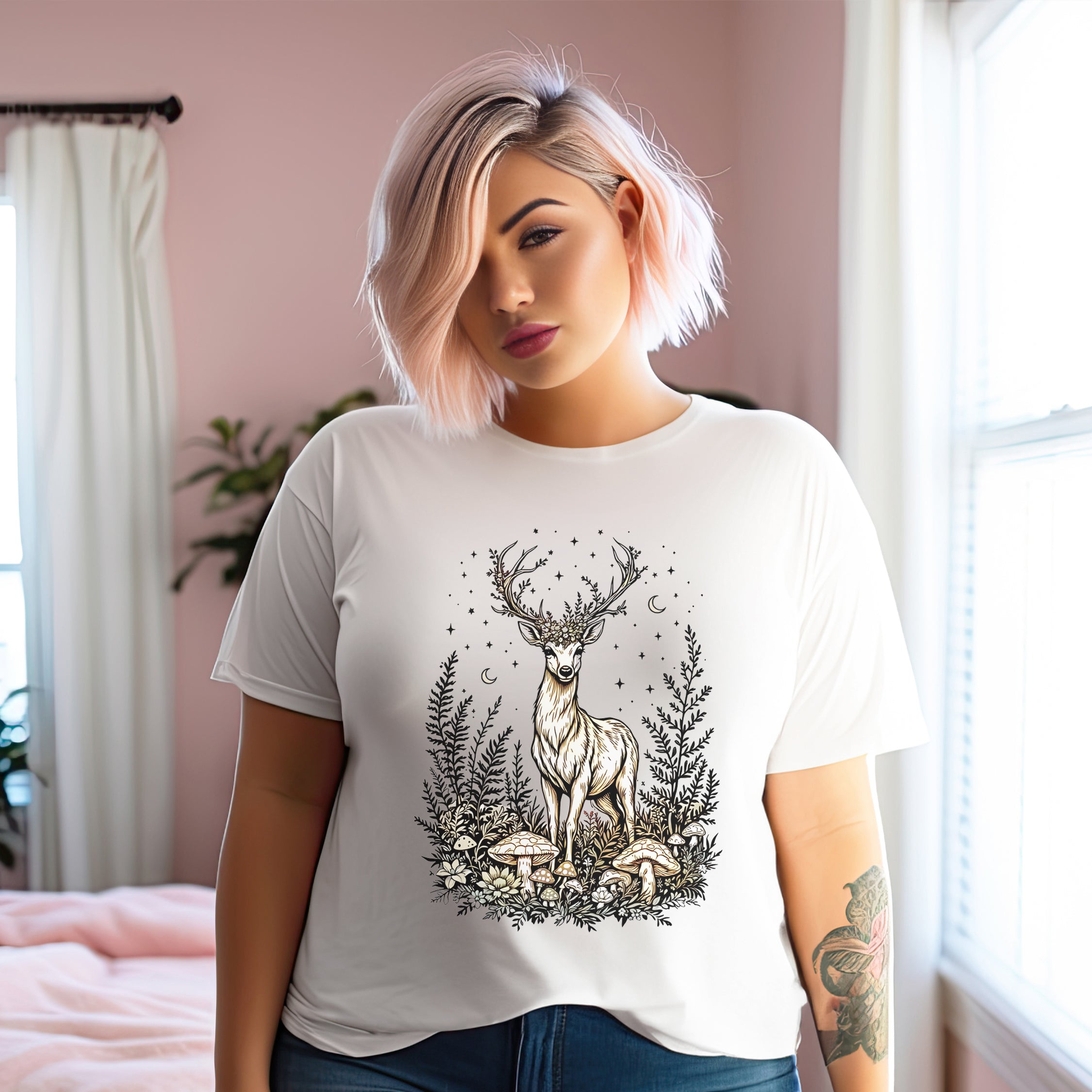 Starlit Deer T-shirt by Mystwood Alchemy