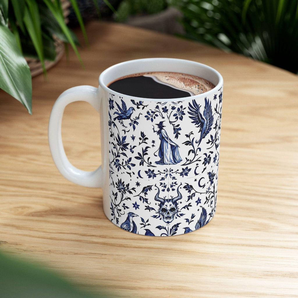 Witches & Ravens Delft Blue Mug by Mystwood Alchemy